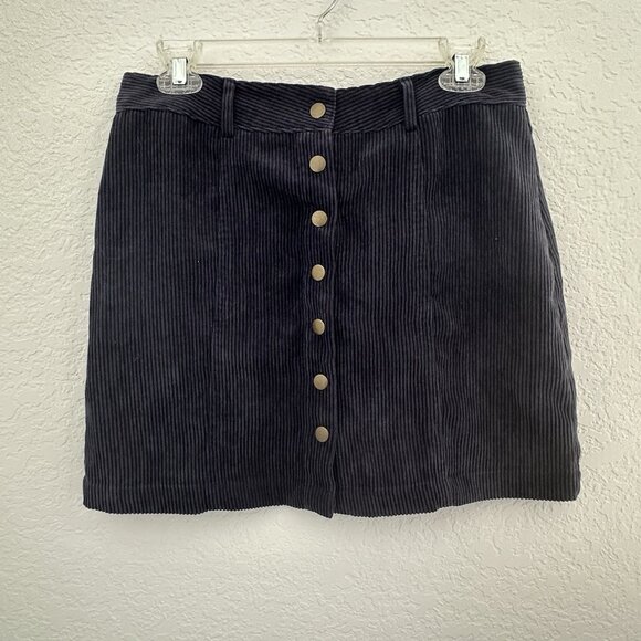 FAVLUX Fashion Corduroy A-line Mini Skirt Size M Blue Snap Buttons 90s Y2K Retro - Picture 1 of 8